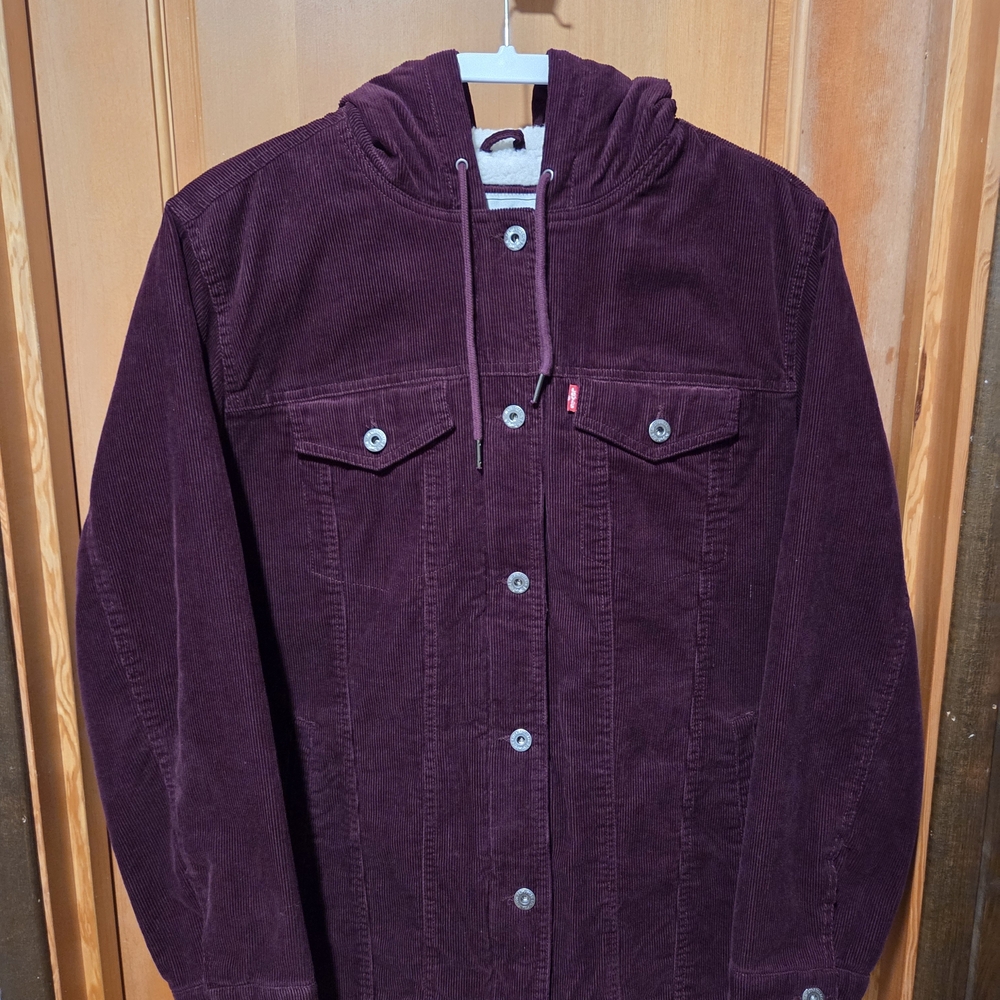Women's Levi's Sherpa-Lined Corduroy Hooded Jacket in Deep Plum